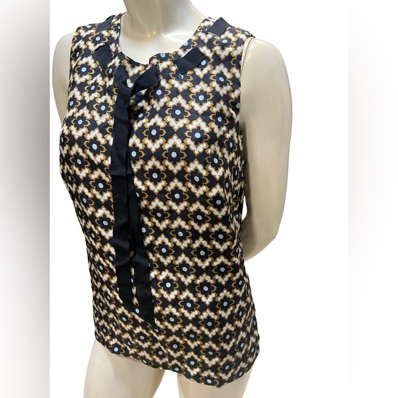 Milly Black and Gold Patterned Sleeveless Blouse - Picture 8 of 11